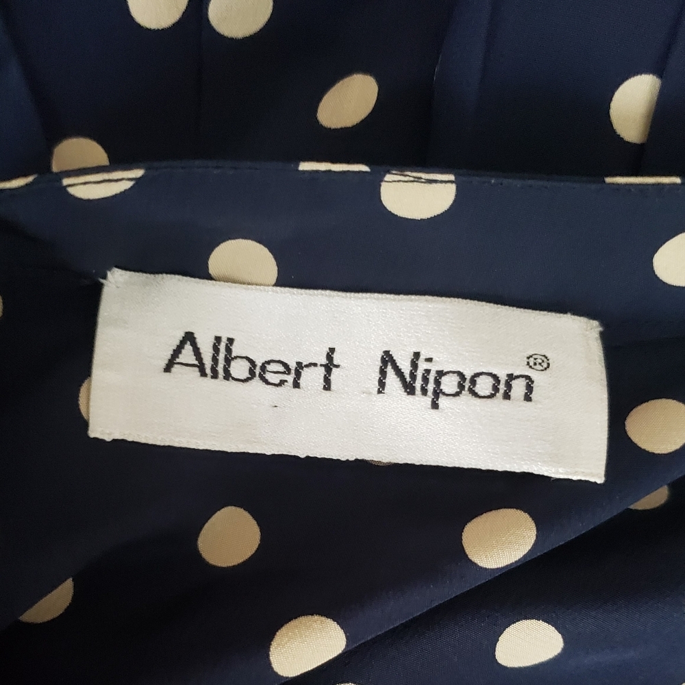 Albert Nipon | Silk Polka Dot Dress with Tie and Pleated Detail - Picture 14 of 16